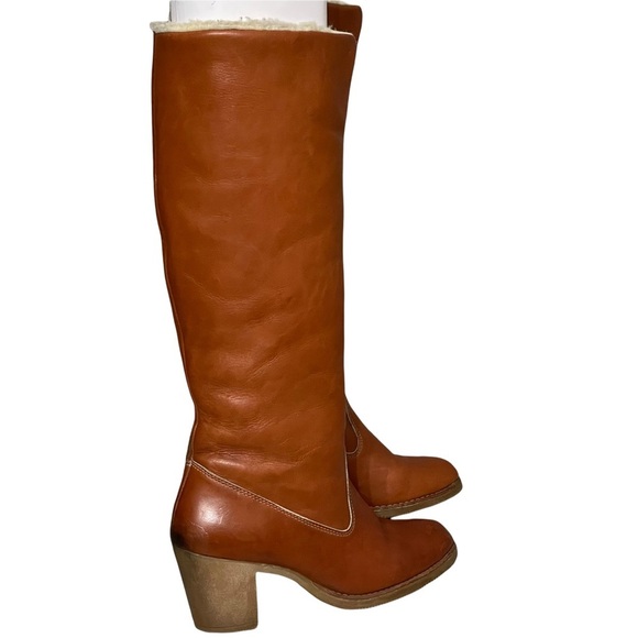 Zodiac Vintage Brown Leather Shearling Lined Heeled Boots Size 7 N (Narrow) - Picture 4 of 12